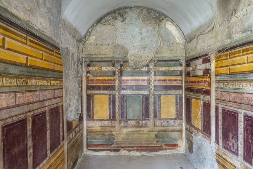 Room with frescoes in third Pompeian style in the House of the Silver Wedding in Pompeii