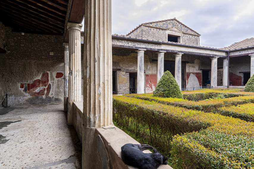 Peristyle with columns and garden in the House of the Cryptoporticus in Pompeii