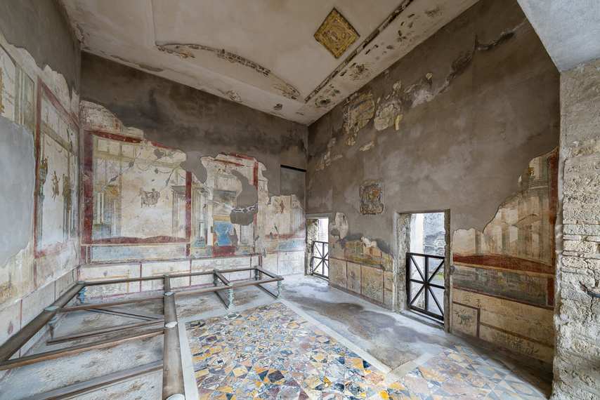 Frescoed interior with opus sectile floor in the House of Ephebe in Pompeii