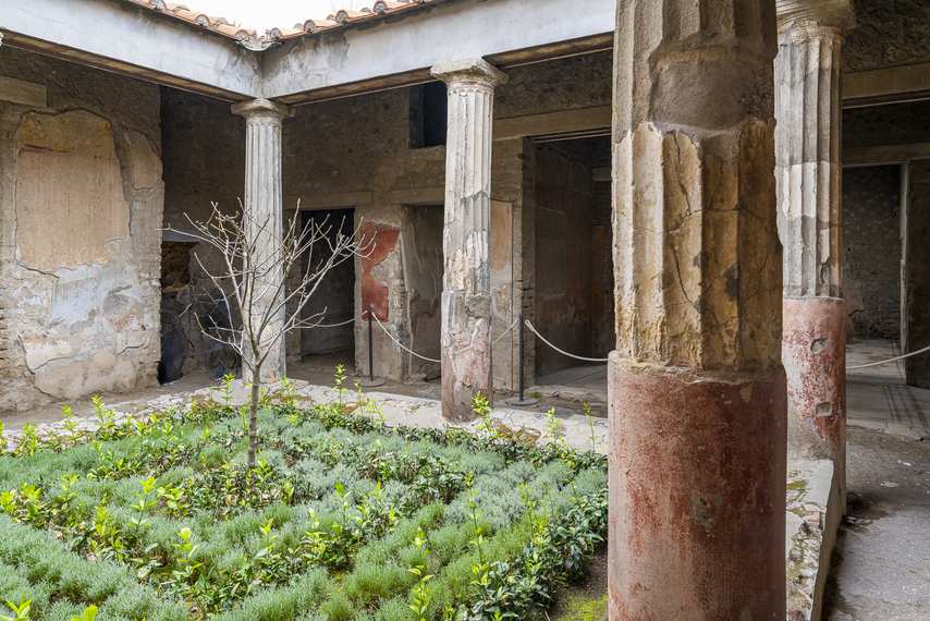 Columns and central garden in the House of the Tragic Poet in Pompeii