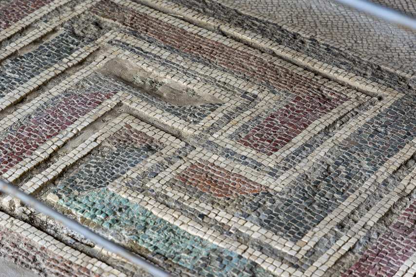 Detail of mosaic with geometric patterns in the House of the Silver Wedding in Pompeii