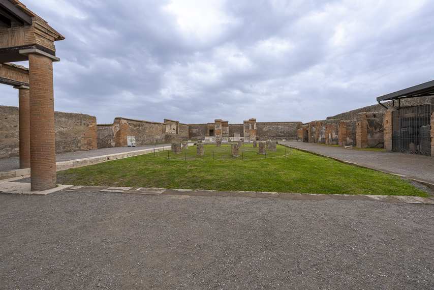 View of Pompeii's Macellum, the ancient city market with columns and basement