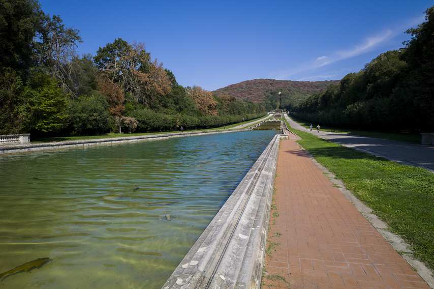Perspective view of the large pool in the gardens of the Royal Palace of Caserta