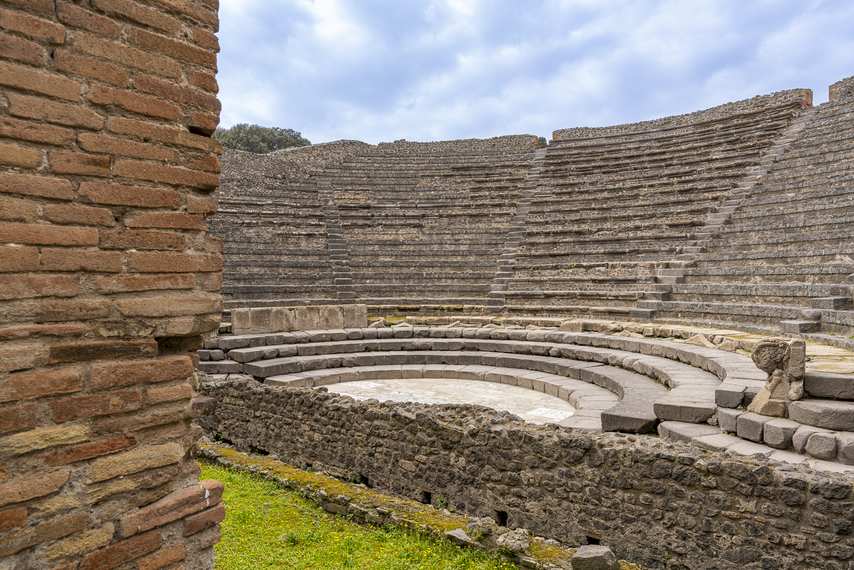 View of the interior of the Small Theatre (Odeon) in Pompeii