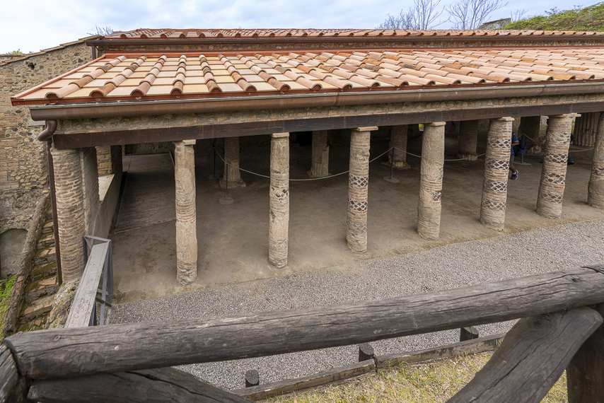 Exterior with restored colonnade in the Villa of the Mysteries.